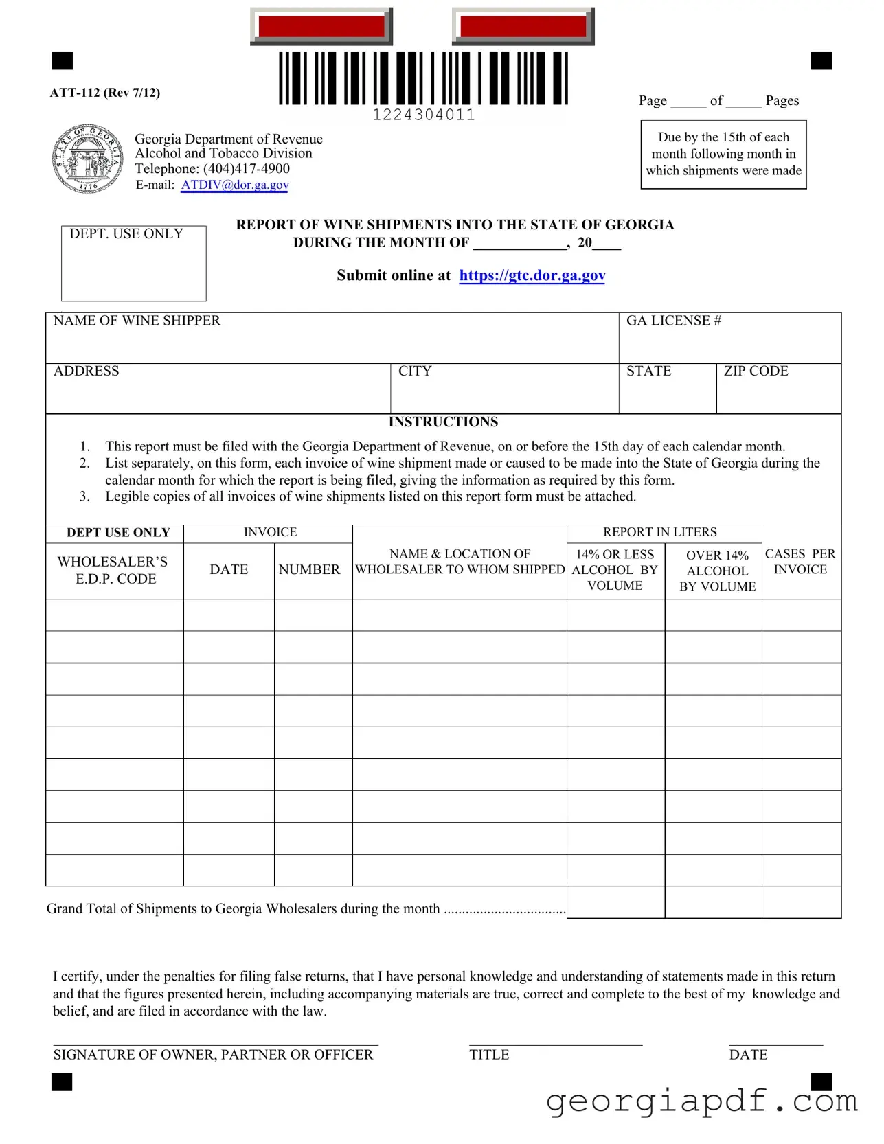 Download Georgia Att 112 Form