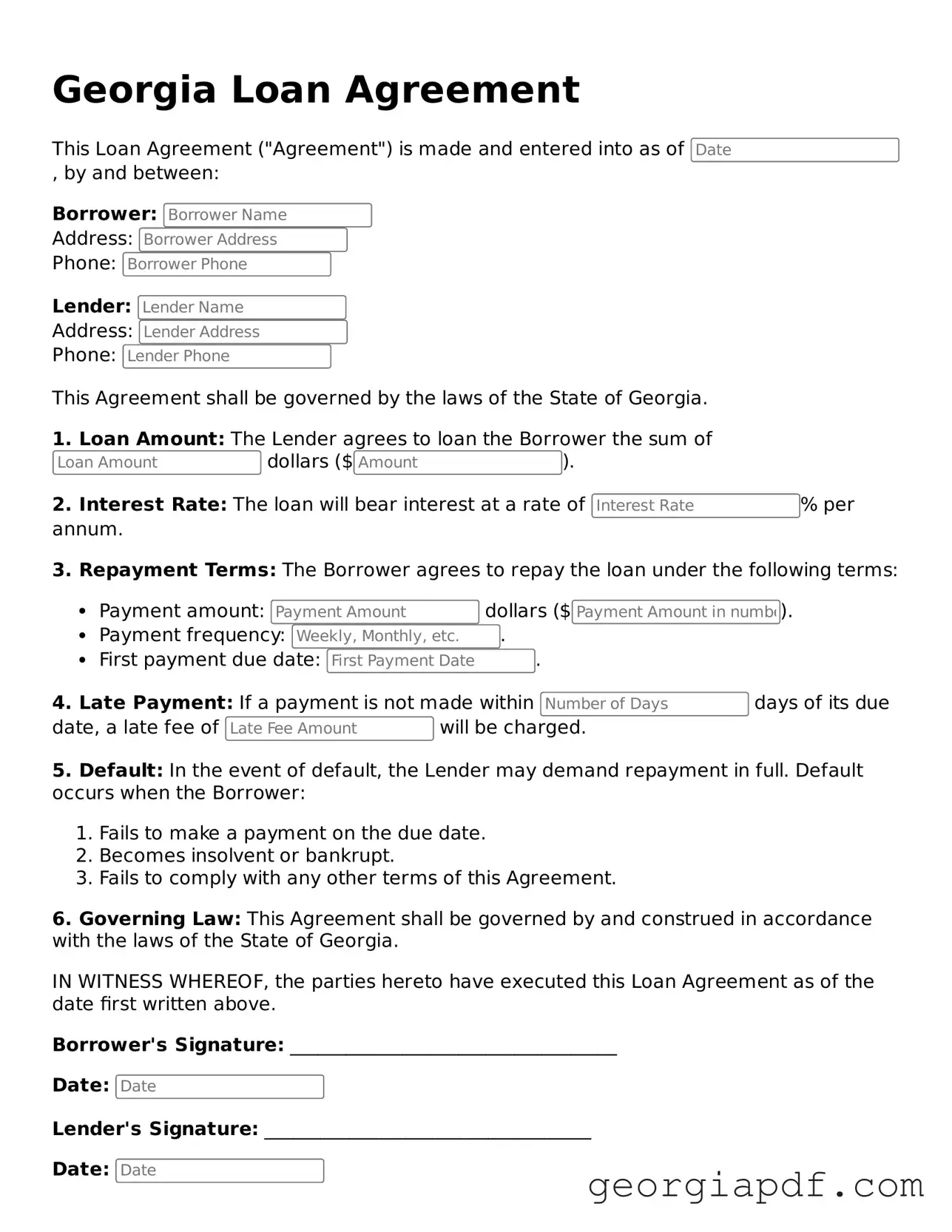 Blank Loan Agreement Template for the State of Georgia
