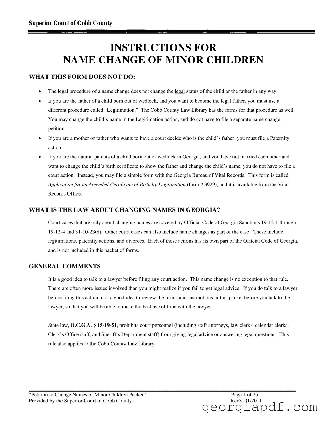 Download Georgia Change Name Minor Form