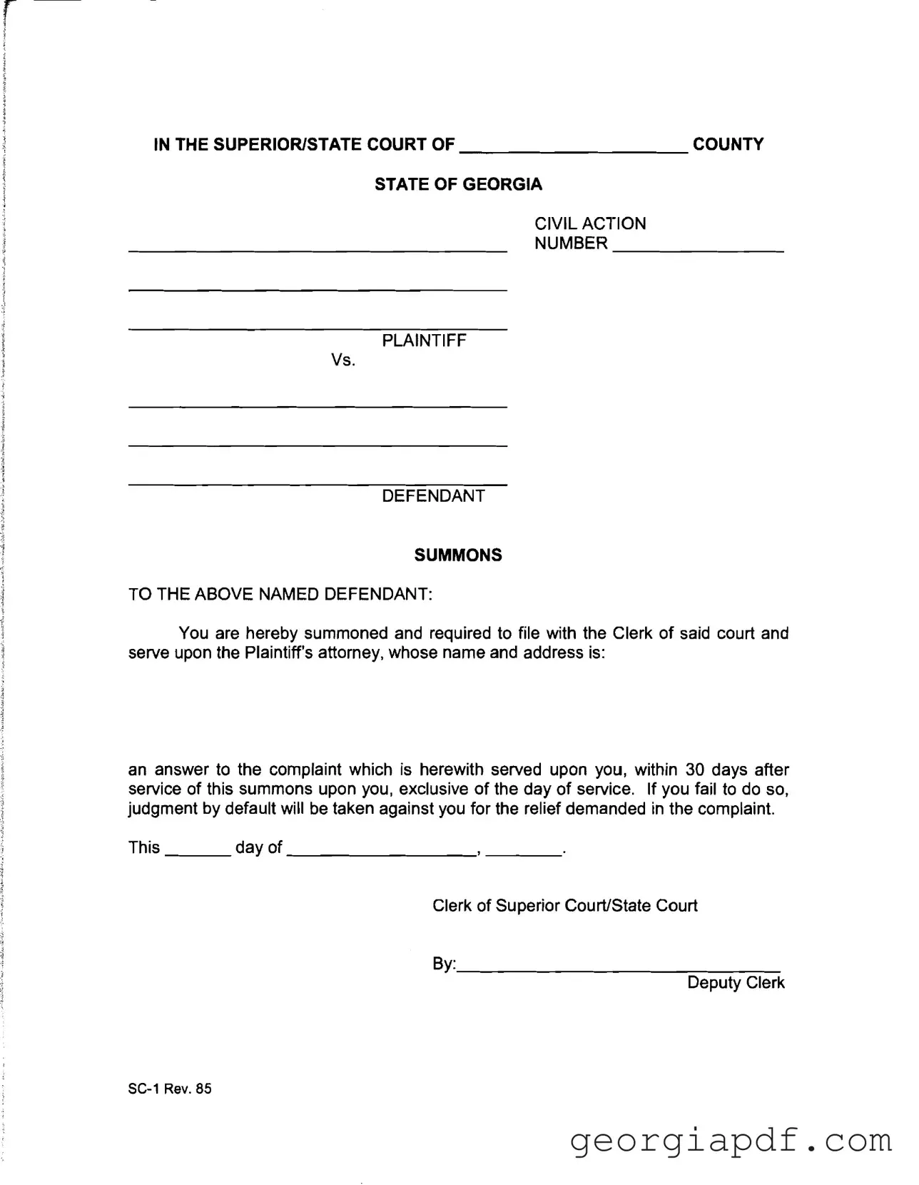 Download Georgia Civil Summons Form