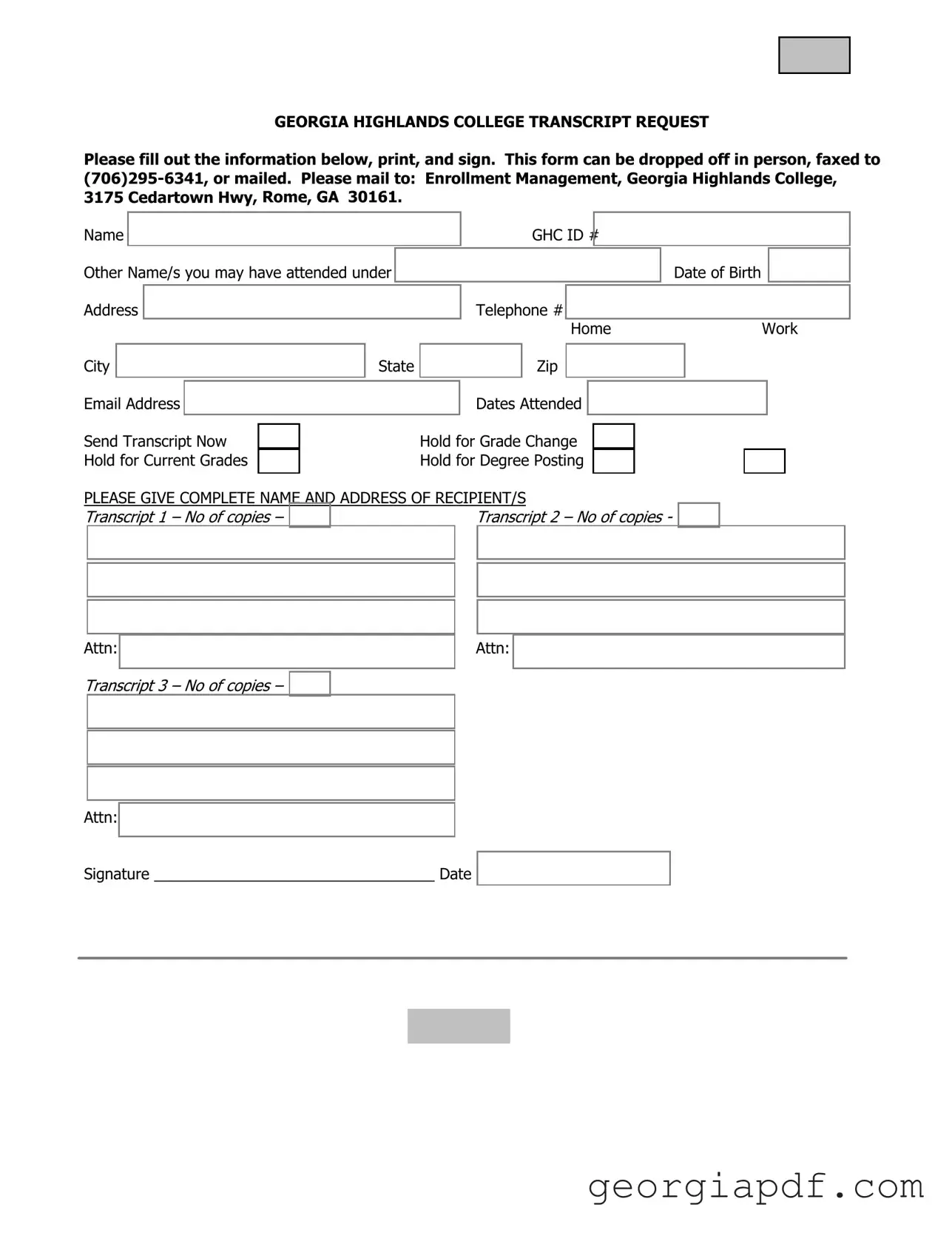 Download Georgia College Transcript Request Form