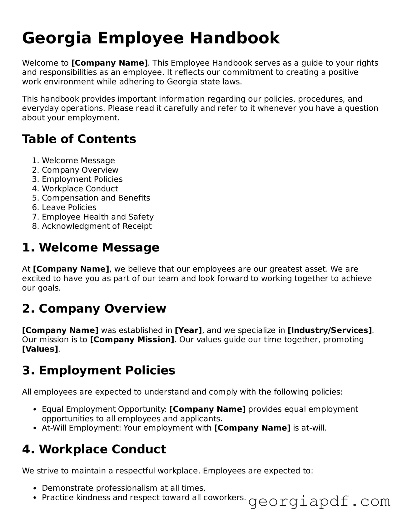 Blank Employee Handbook Template for the State of Georgia