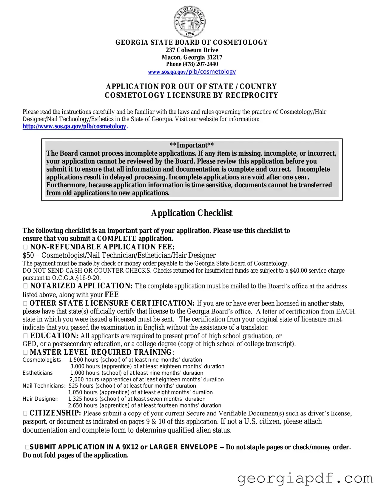 Download Georgia Cosmetology Reciprocity Form