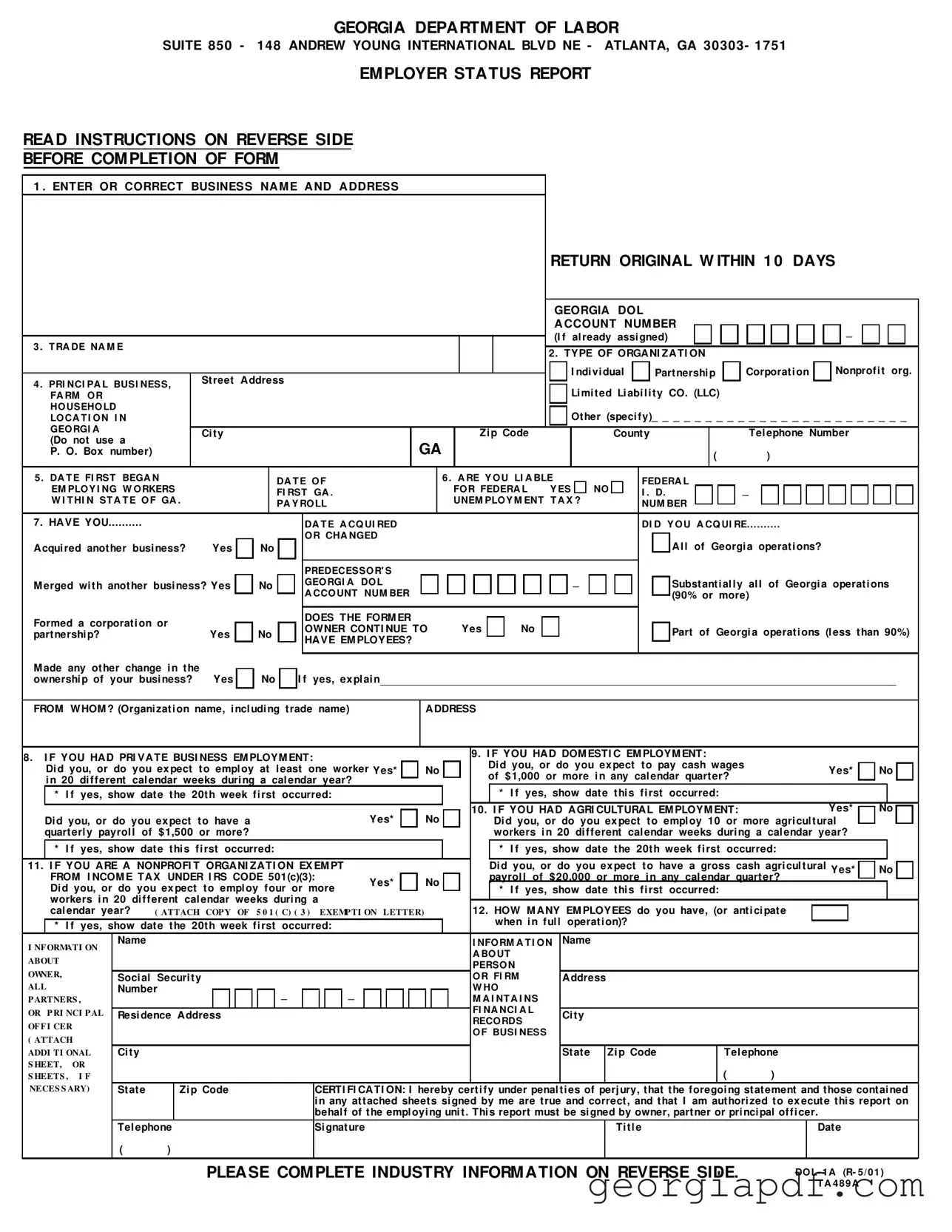 Download Georgia Department Of Labor Form