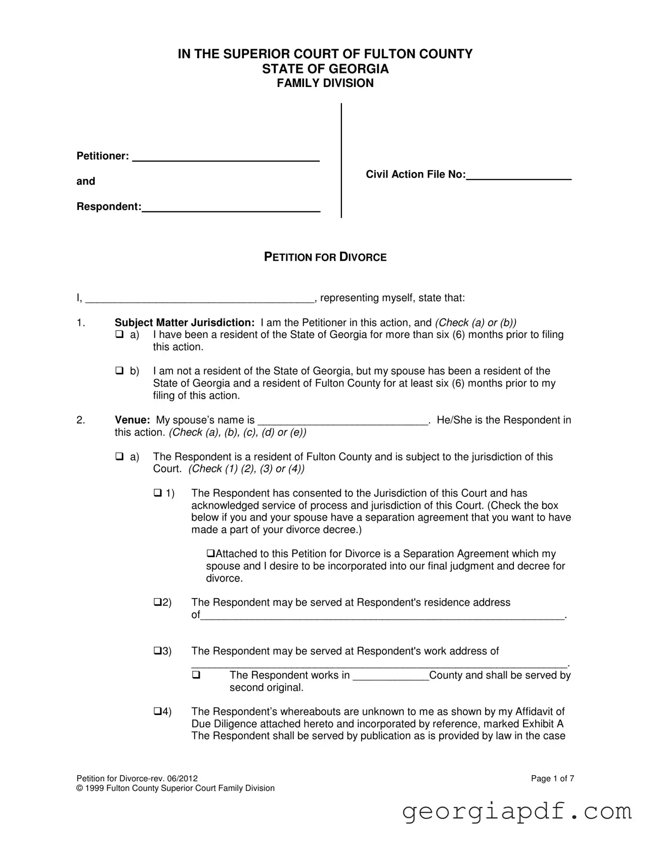 Download Georgia Divorce Form