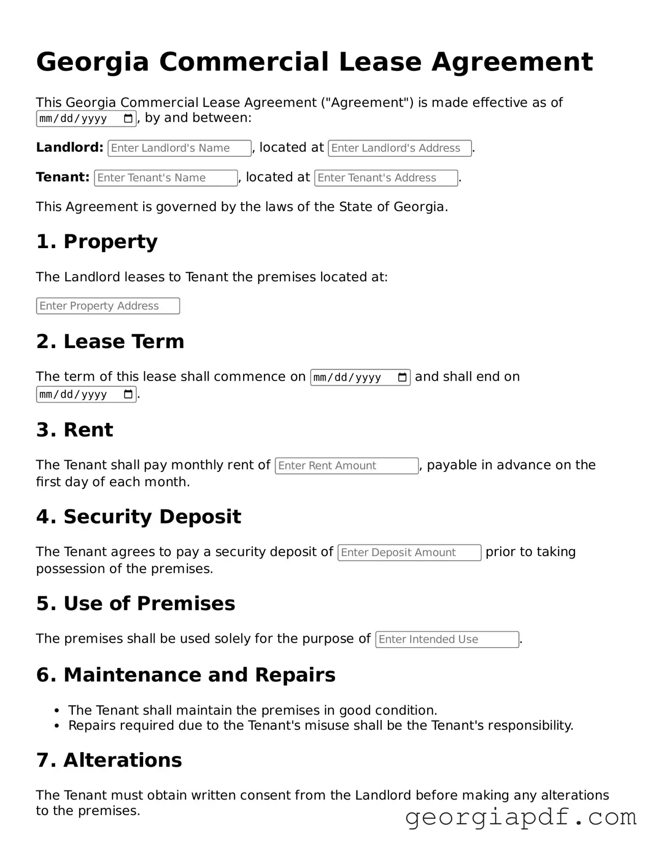 Blank Commercial Lease Agreement Template for the State of Georgia