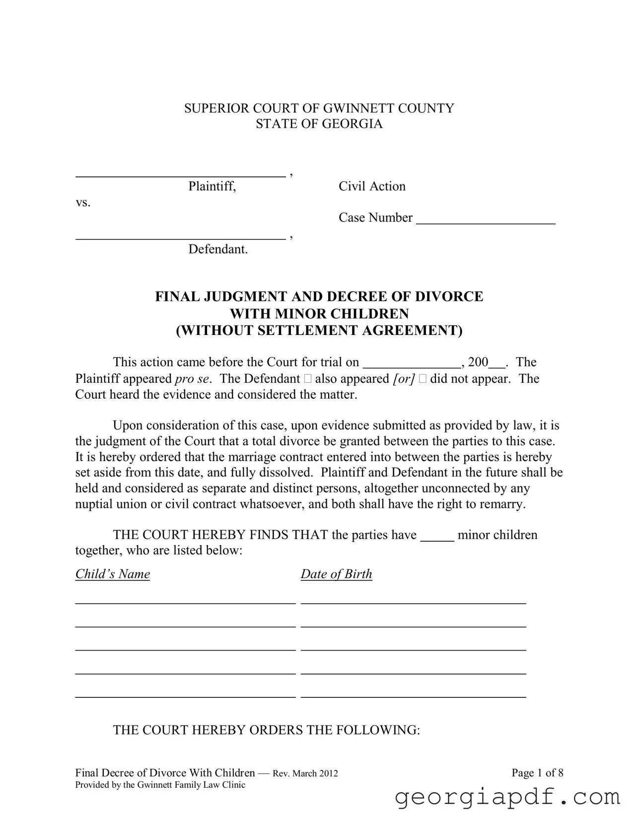 Download Georgia Final Decree Divorce Form