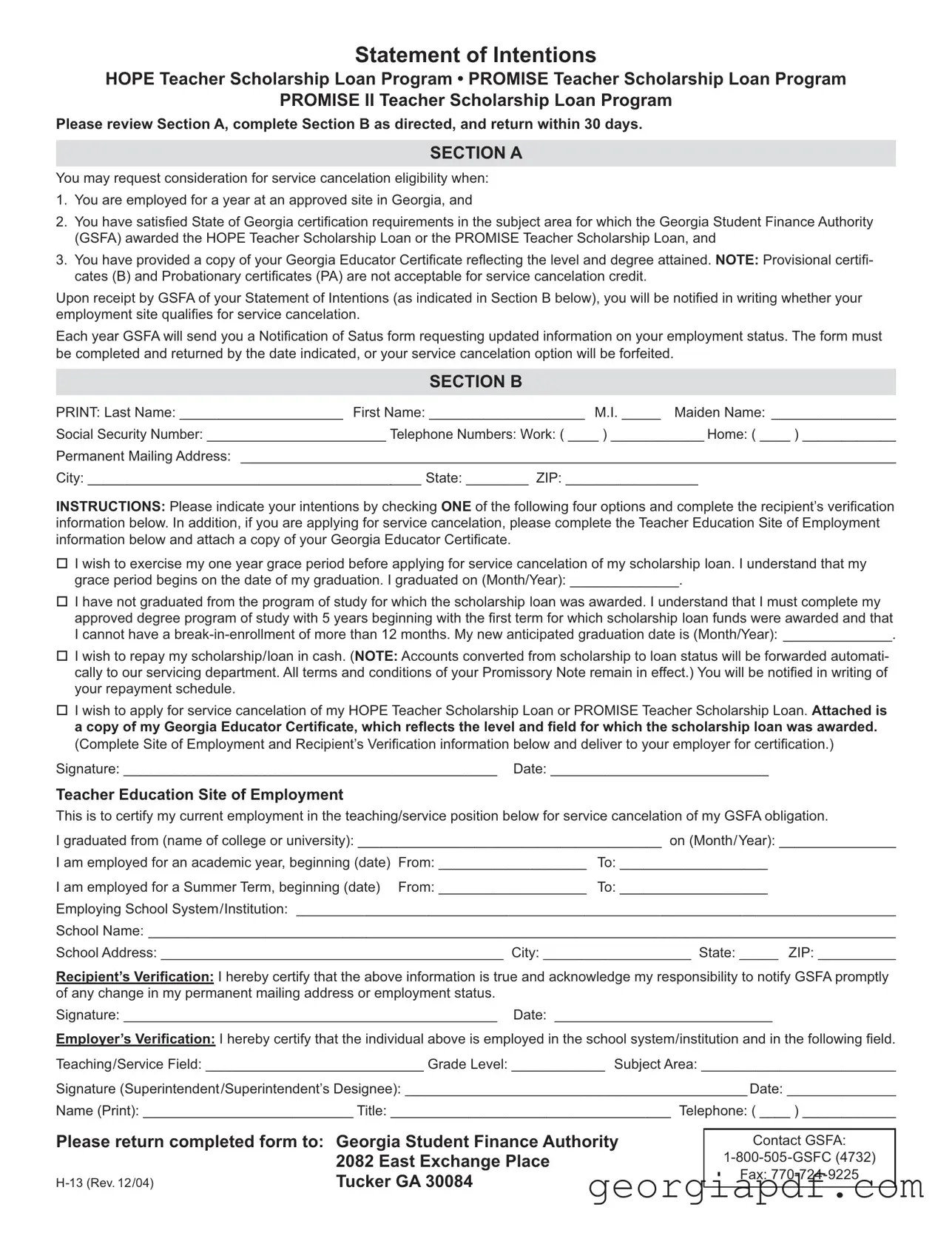 Download Georgia H 13 Form