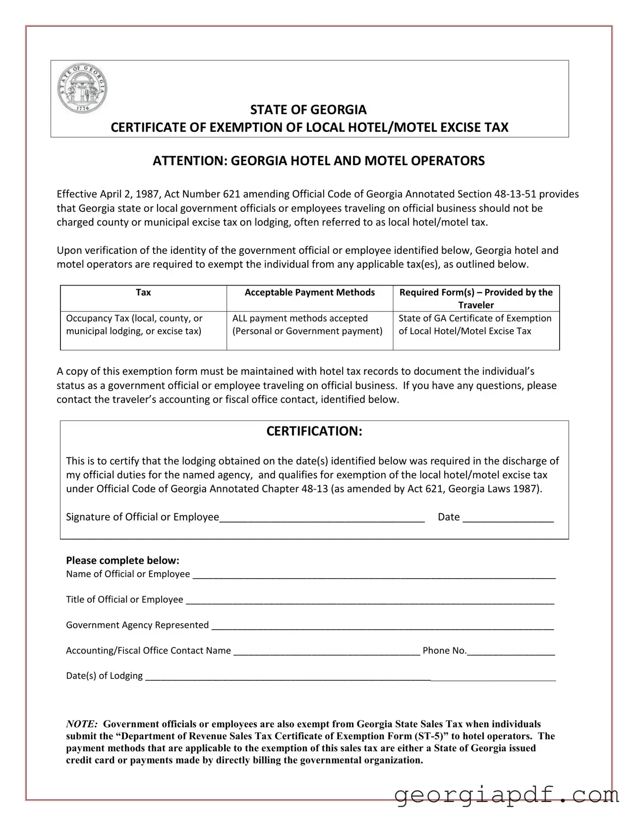 Download Georgia Hotel Tax Form