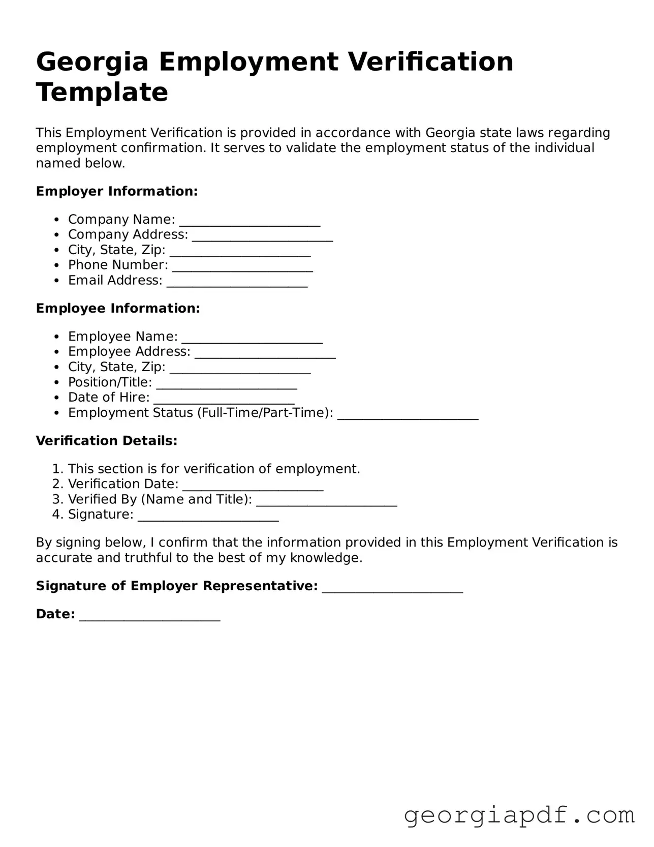 Blank Employment Verification Template for the State of Georgia