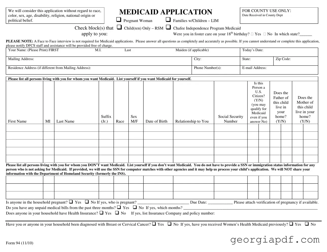 Download Georgia Medicaid Application Form