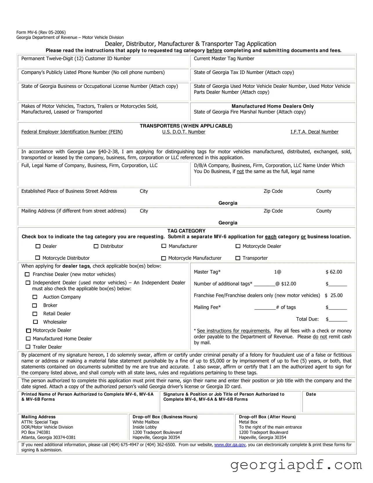 Download Georgia Mv 6 Form
