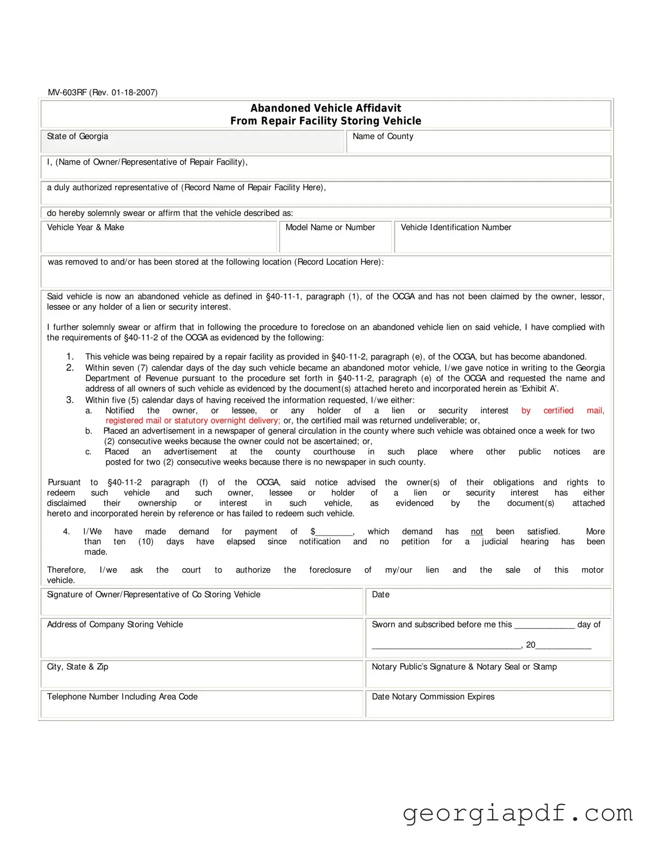 Download Georgia Mv 603Rf Form