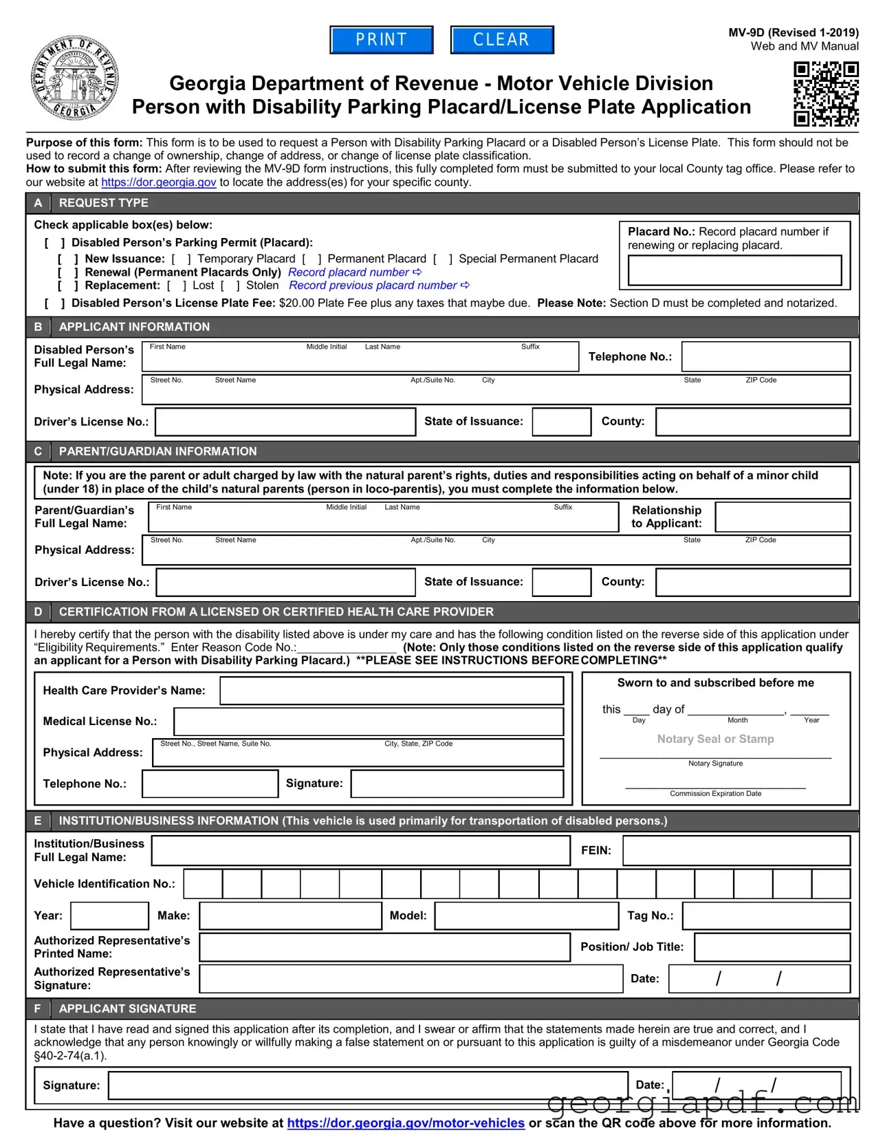 Download Georgia Mv 9D Form