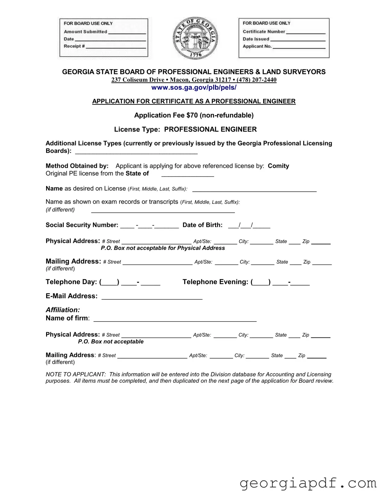 Download Georgia Pe Comity Application Form