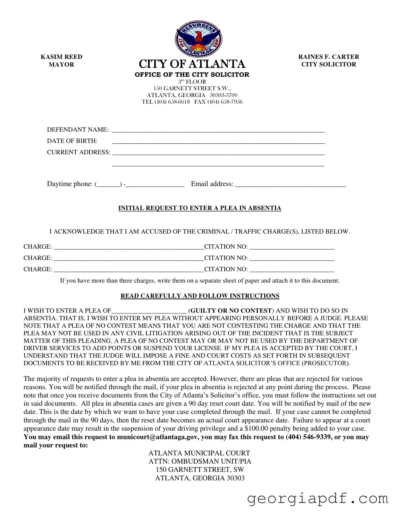 Download Georgia Plea Absentia Form