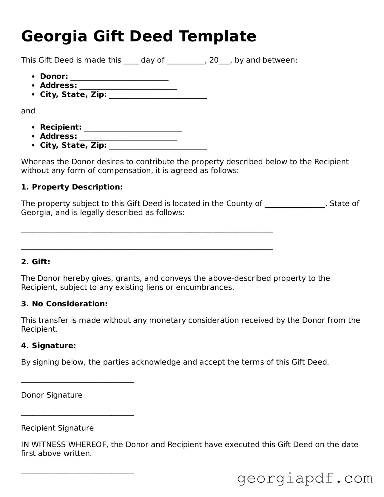 Blank Gift Deed Template for the State of Georgia
