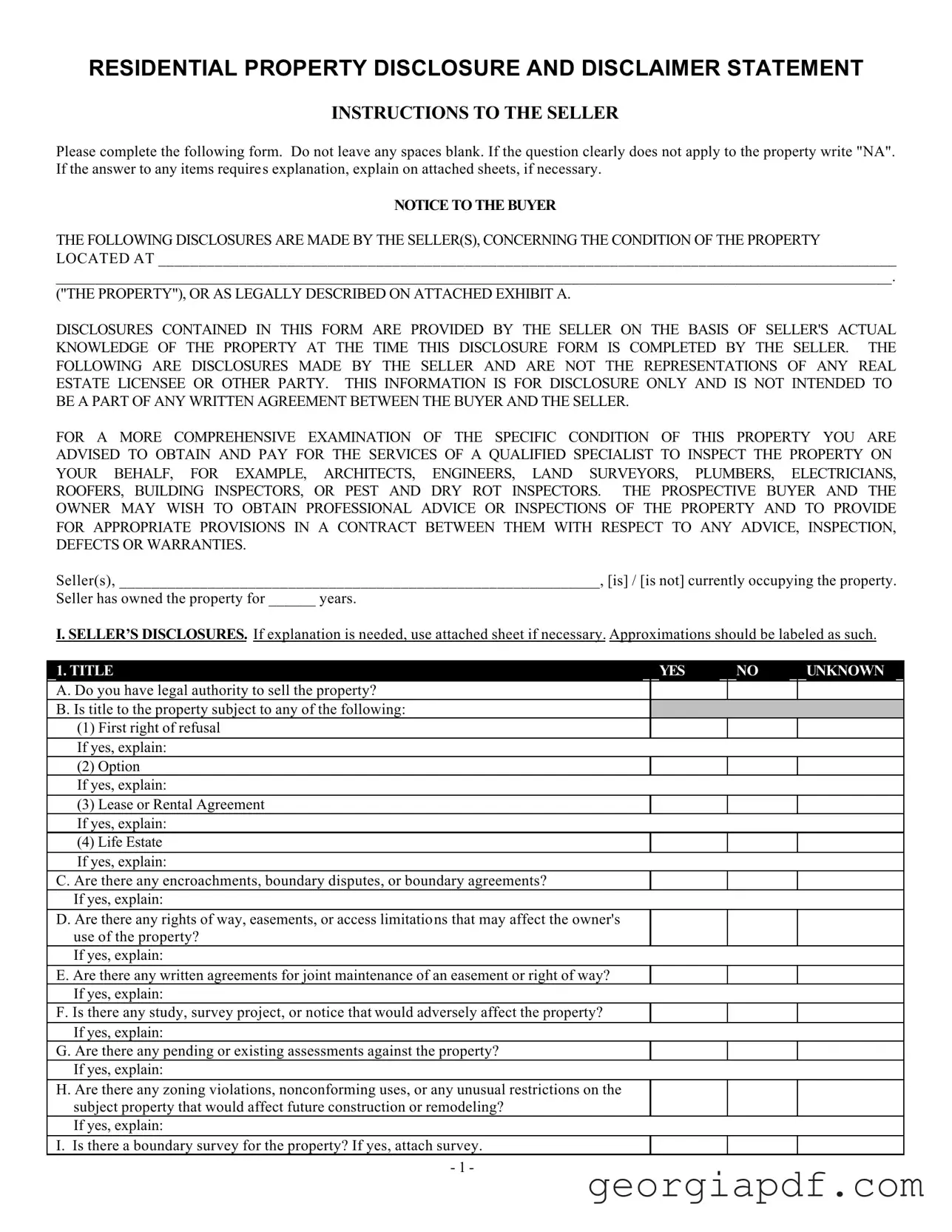 Download Georgia Residential Real Estate Form