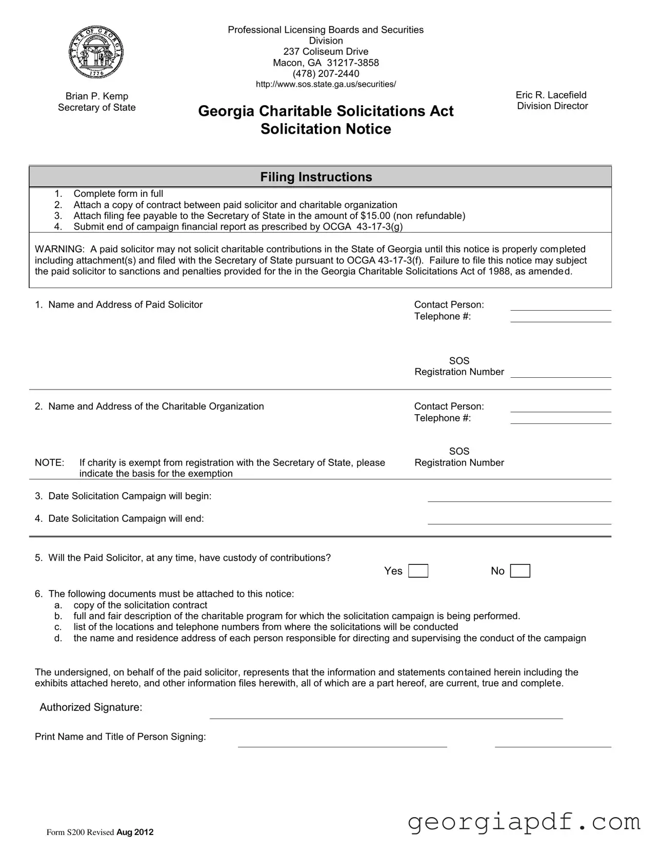 Download Georgia S200 Form