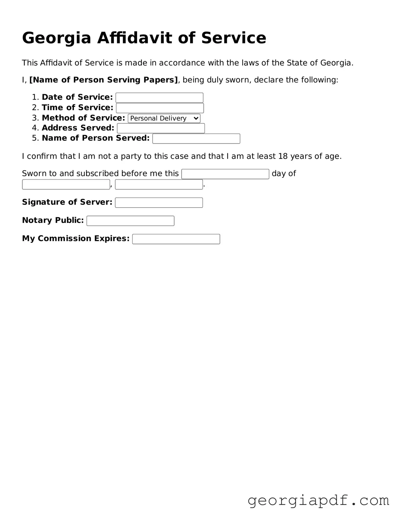 Blank Affidavit of Service Template for the State of Georgia