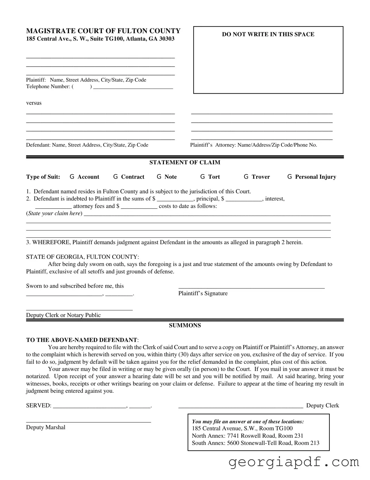 Download Georgia Statement Claim Fulton Form