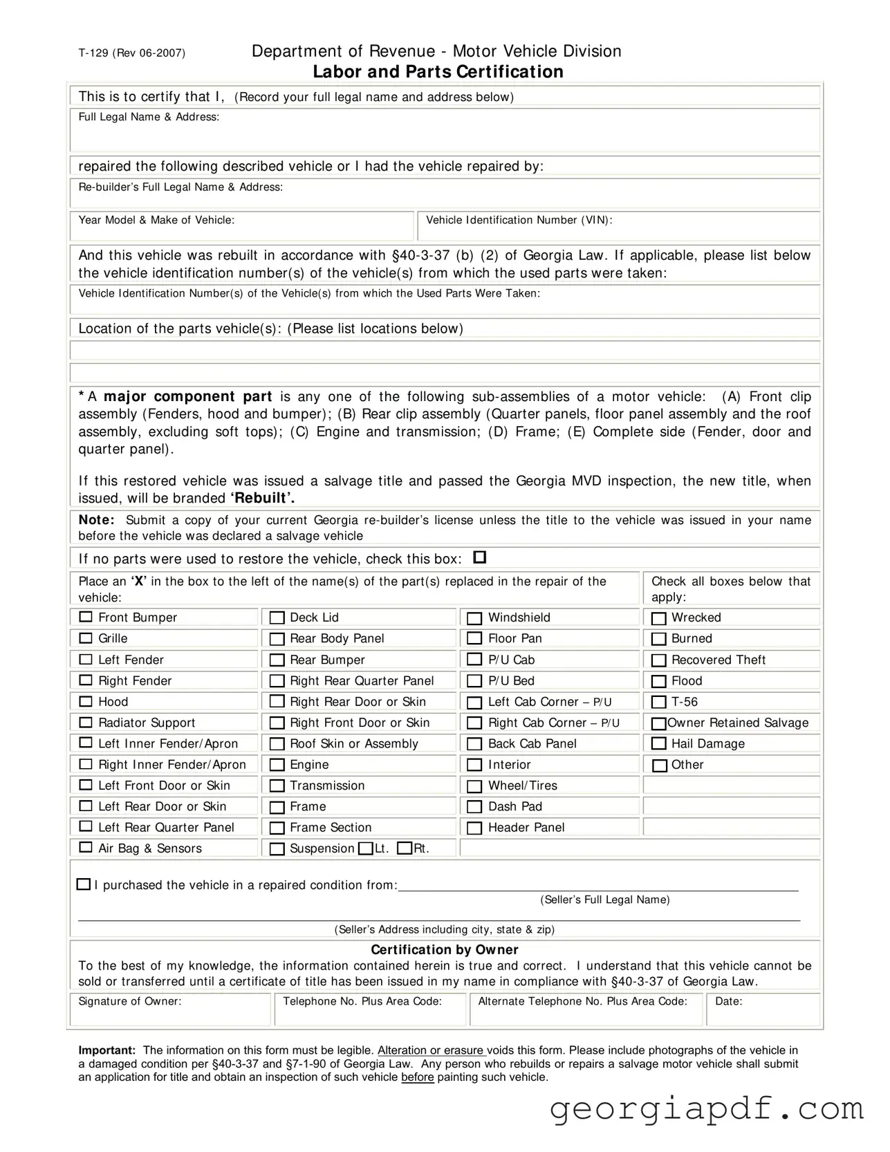 Download Georgia T 129 Form