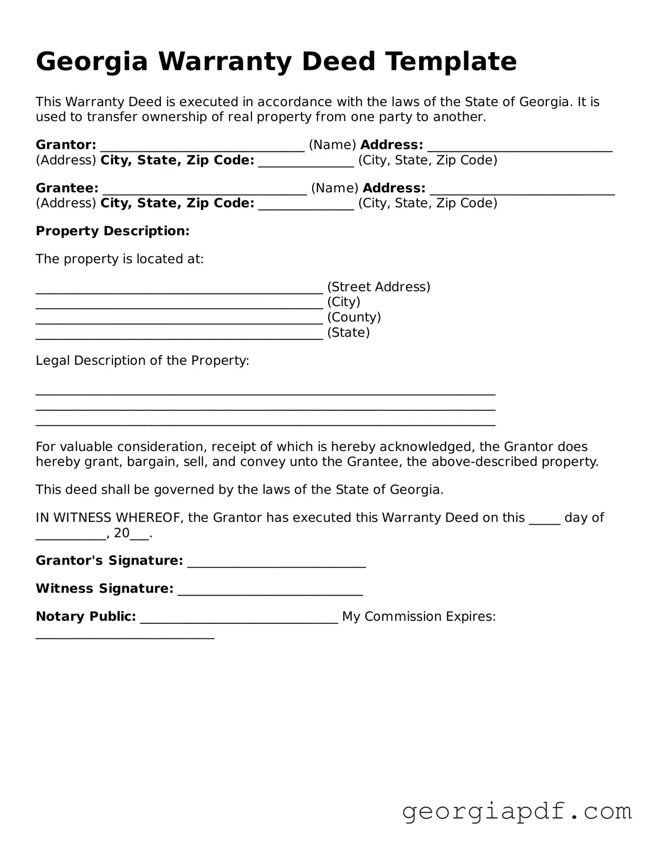 Blank Deed Template for the State of Georgia