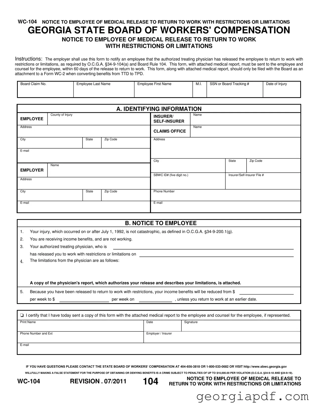 Download Georgia Wc 104 Form
