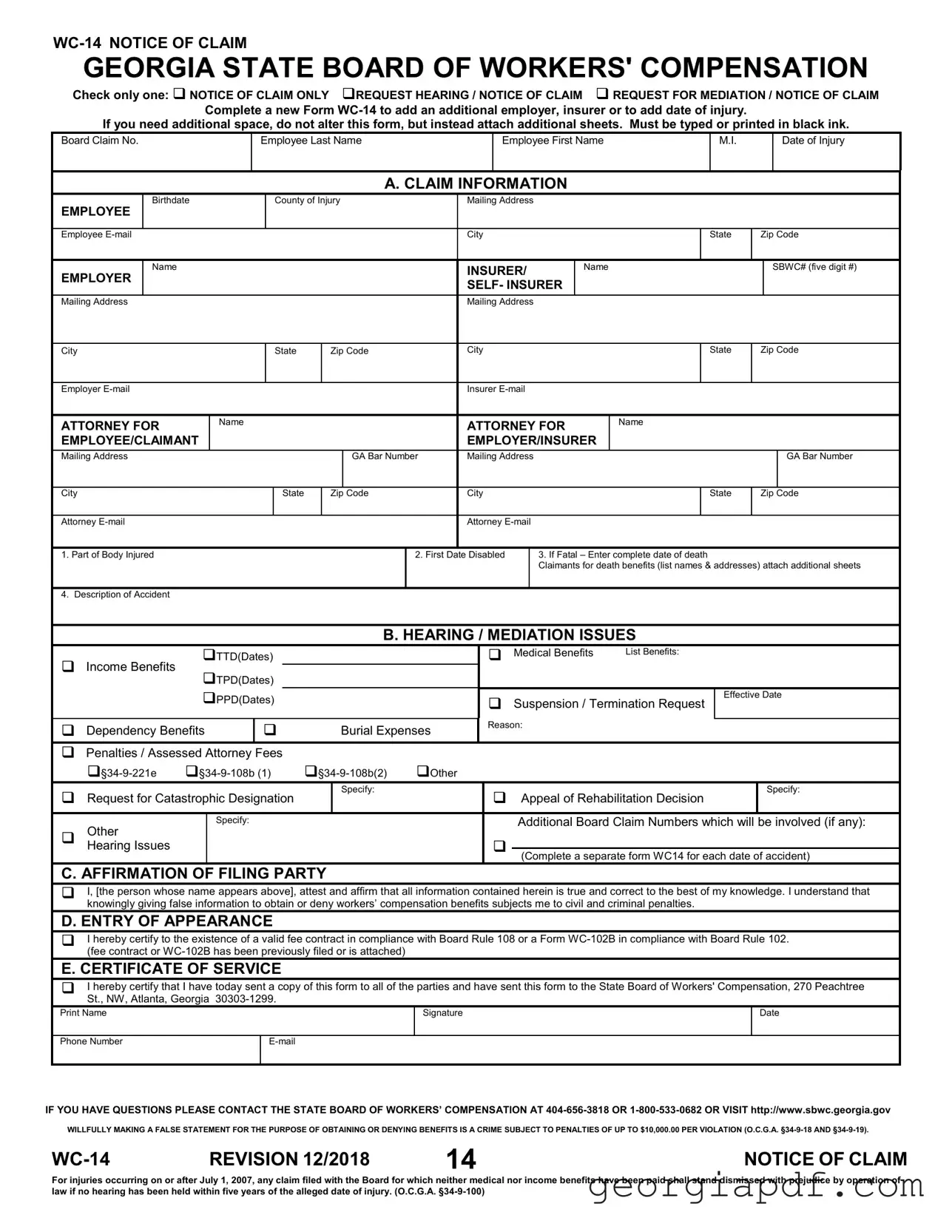 Download Georgia Wc 14 Form
