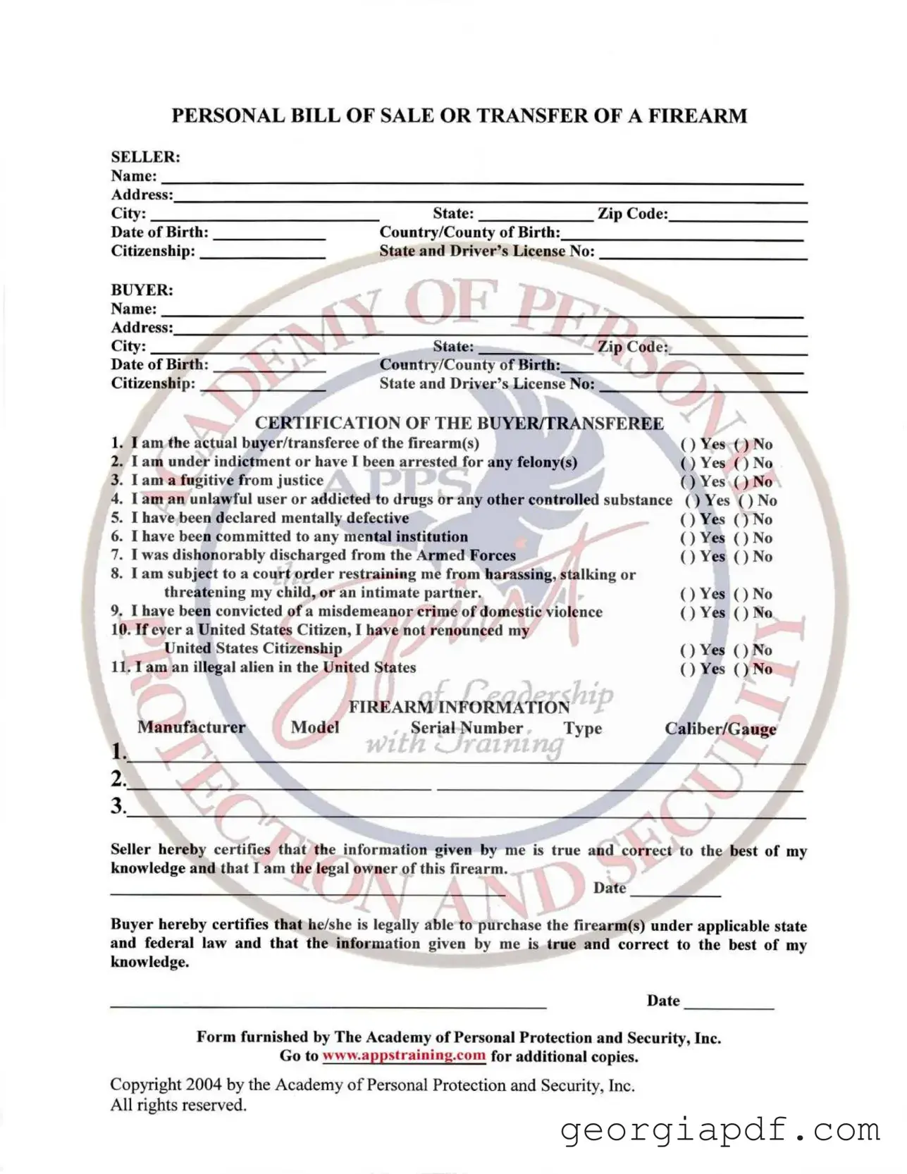 Download Gun Transfer Georgia Form