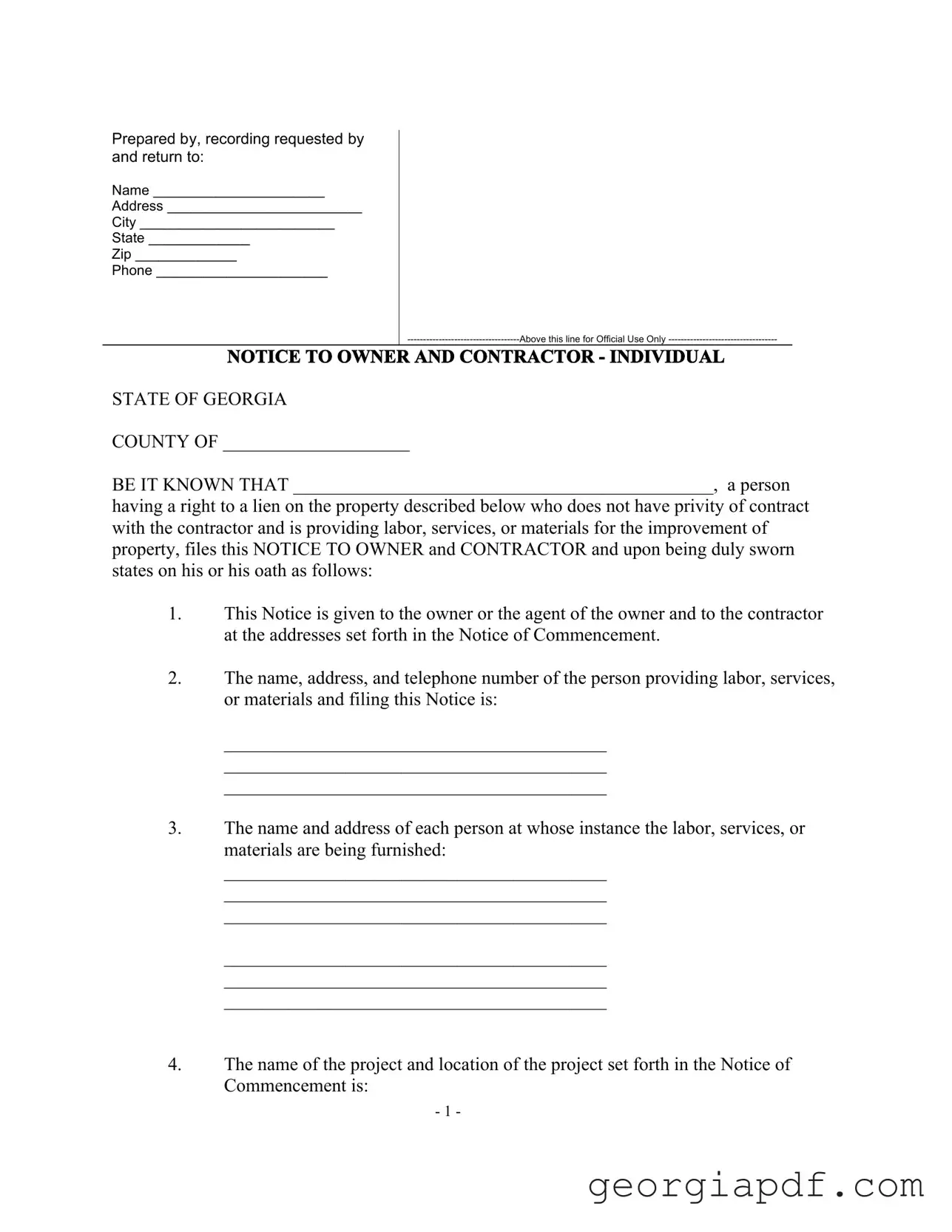 Download Notice To Owner Georgia Form