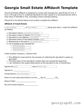 Blank Small Estate Affidavit Template for the State of Georgia