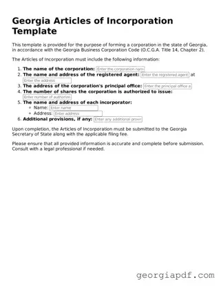 Blank Articles of Incorporation Template for the State of Georgia