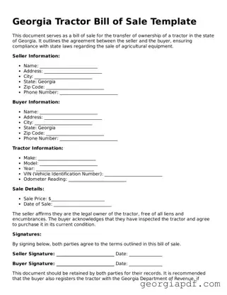 Blank Tractor Bill of Sale Template for the State of Georgia