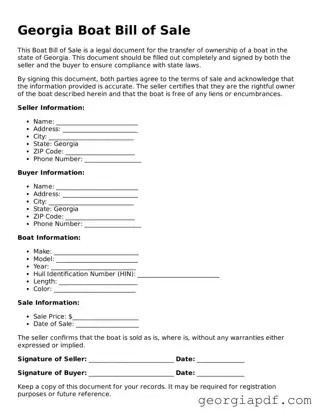 Blank Boat Bill of Sale Template for the State of Georgia