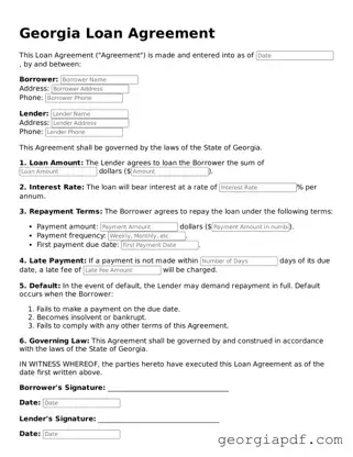 Blank Loan Agreement Template for the State of Georgia