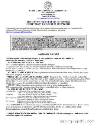 Download Georgia Cosmetology Reciprocity Form