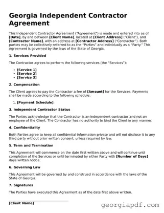 Blank Independent Contractor Agreement Template for the State of Georgia
