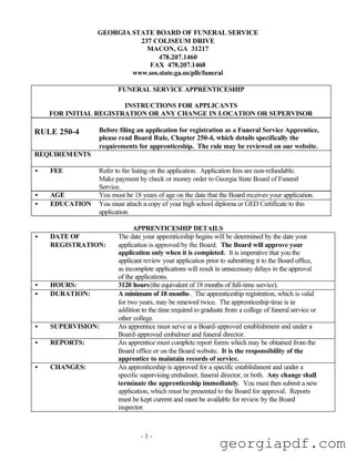 Download Georgia Funeral Service Apprenticeship Form