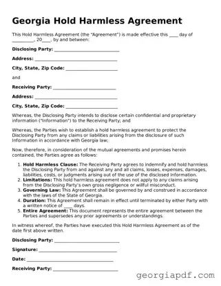 Blank Hold Harmless Agreement Template for the State of Georgia
