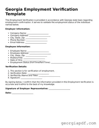 Blank Employment Verification Template for the State of Georgia