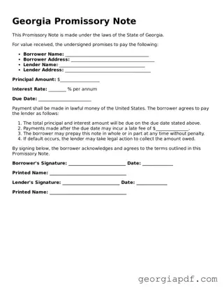 Blank Promissory Note Template for the State of Georgia