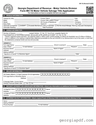 Download Georgia Mv 1S Form
