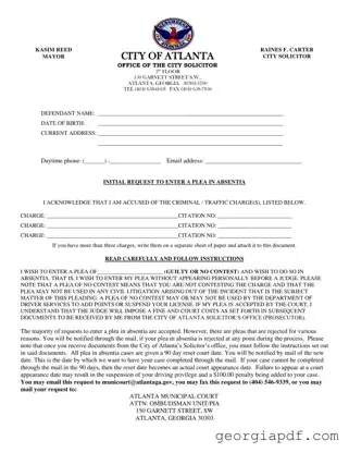 Download Georgia Plea Absentia Form
