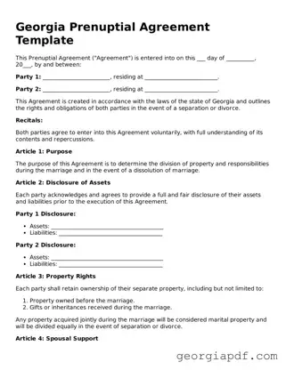 Blank Prenuptial Agreement Template for the State of Georgia