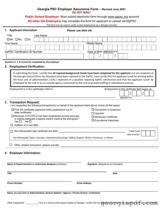 Download Georgia Psc Employer Assurance Form