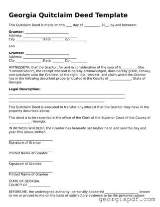 Blank Quitclaim Deed Template for the State of Georgia