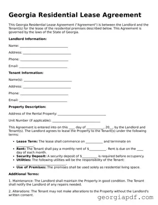 Blank Residential Lease Agreement Template for the State of Georgia