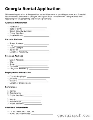 Blank Rental Application Template for the State of Georgia