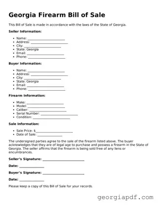 Blank Firearm Bill of Sale Template for the State of Georgia